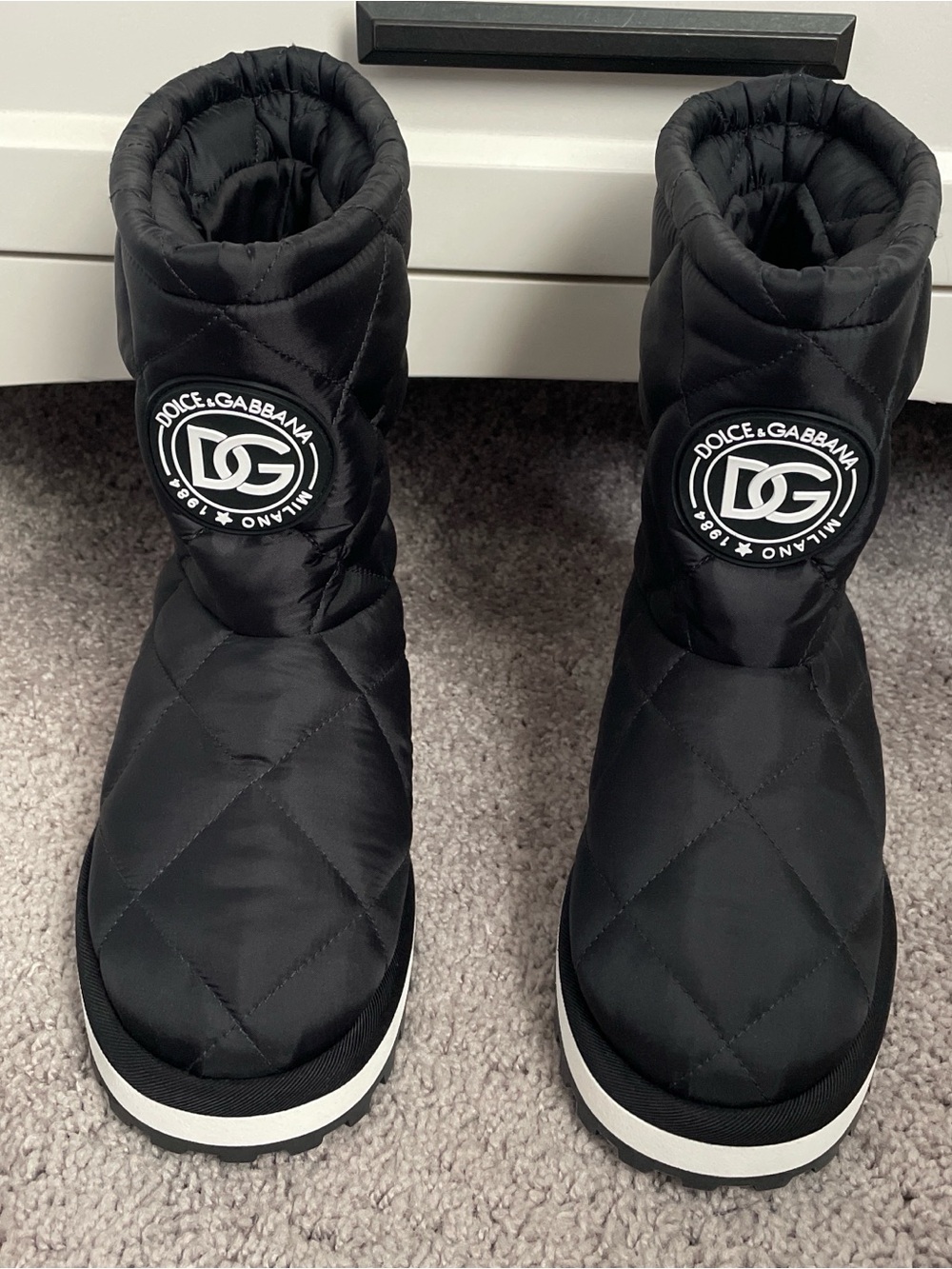 Dolce & Gabbana Black Quilted Puffer Boots with DG Logo EU38.5